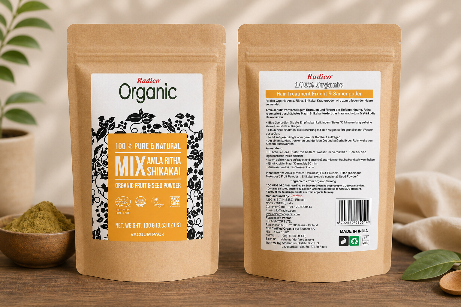 Radico – Mistura Ayurvédica de Amla, Ritha & Shikakai 100 g
