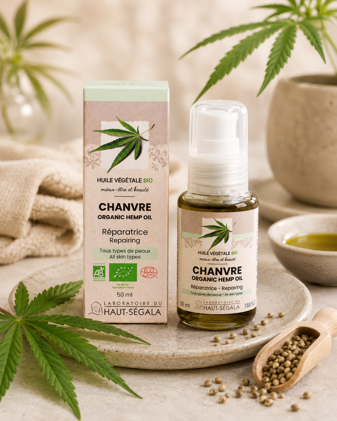 Laboratoire du Haut-Ségala - Óleo de cânhamo biológico certificado primeira prensagem a frio – 50 ml